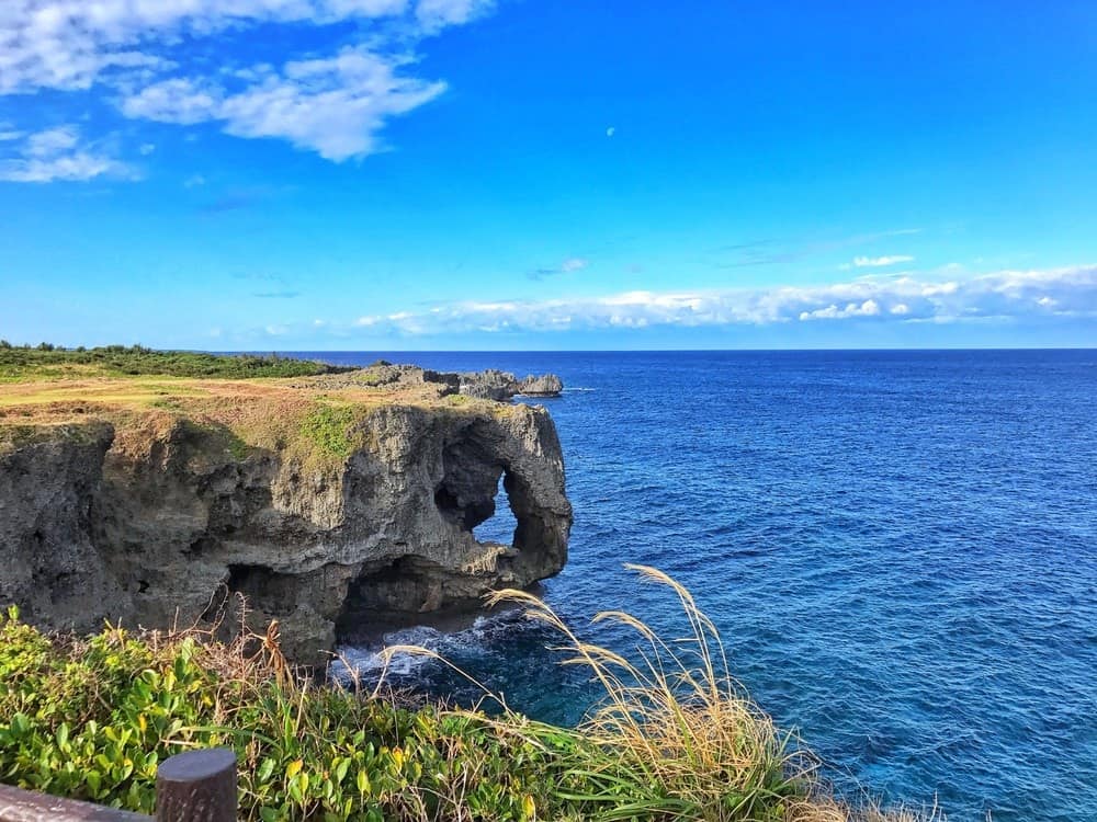 Coastside view of Cape Manza on Okinawa island.