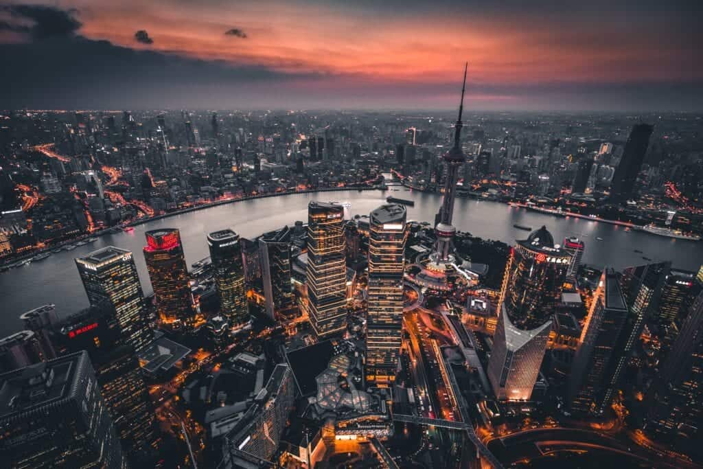 Shanghai stad från utkikstorn.