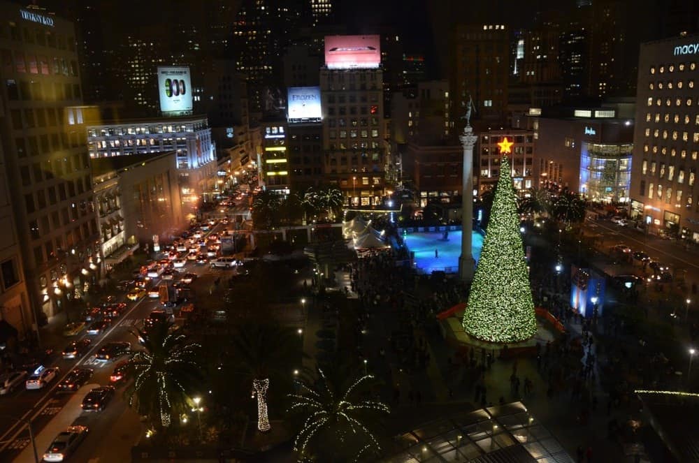 Union Square during christmas in december.