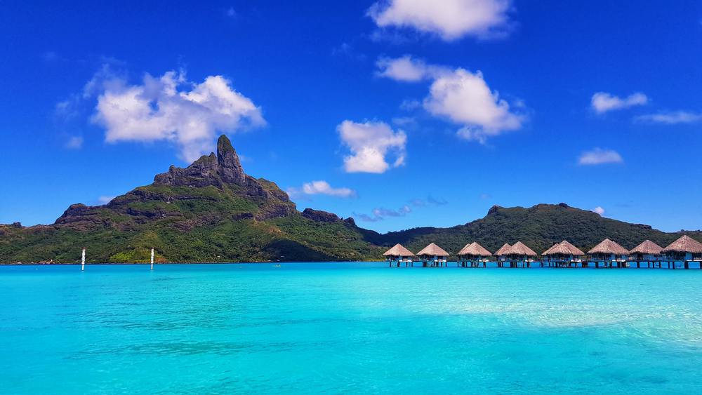 Bora Bora island and water in pacific.