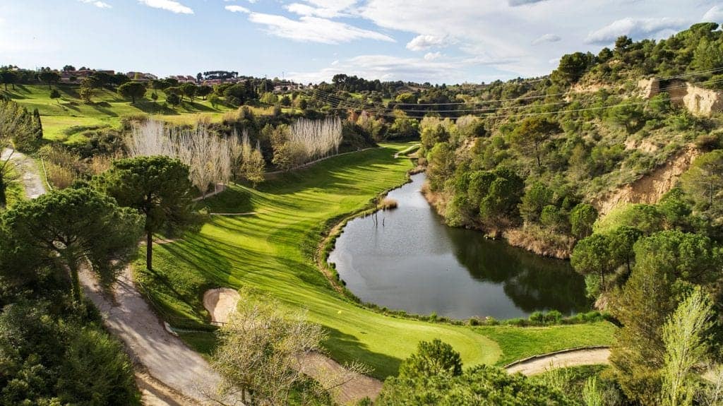 Aerial view from a helicopter over Club De Golf De Barcelona in spain.