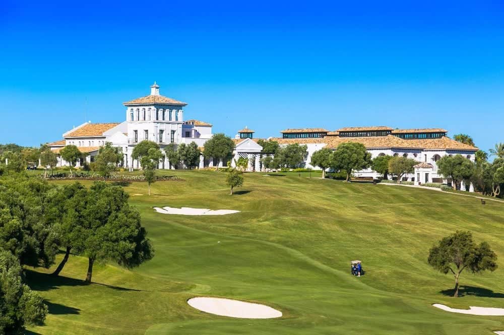 Clubhouse over the course at La Reserva Golf Club, spain.