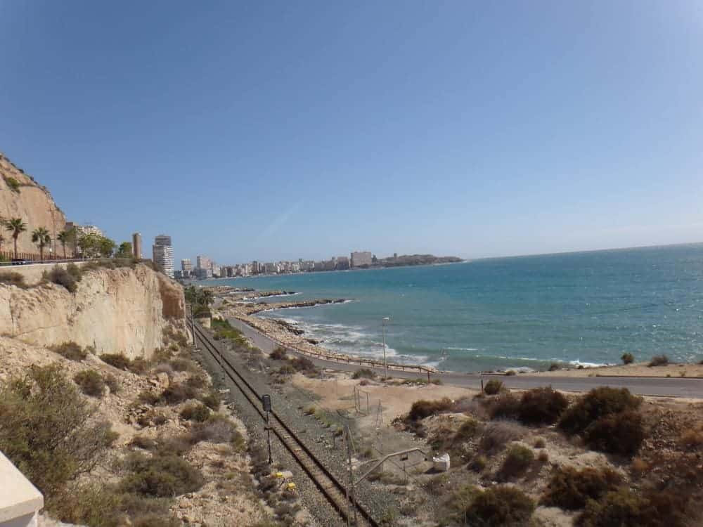 Alicante tram railtracks alongside the coast.