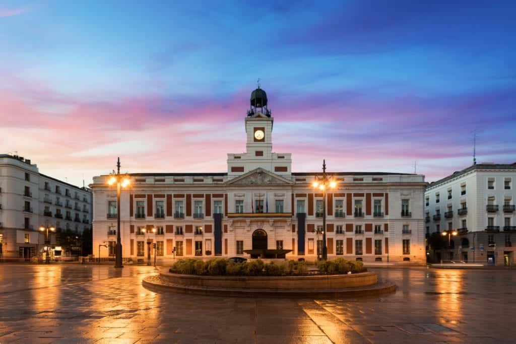 Puerta del Sol Square in the evening.