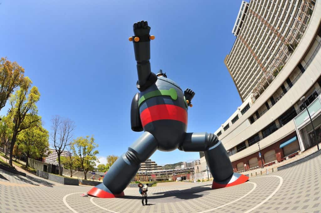 Järn robot staty jordbävning Kobe.