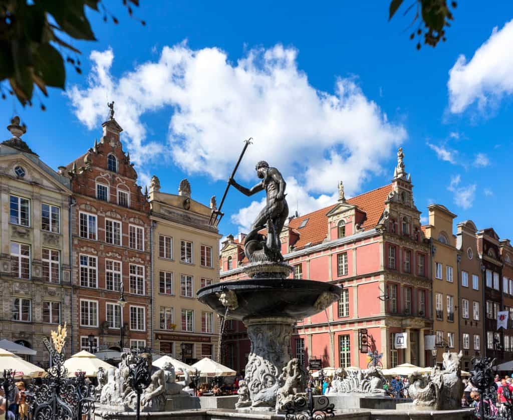 Fontän staty Neptun torg Gdansk.
