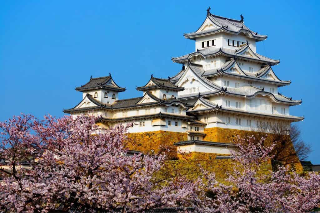SHIRASAGIJO Vitt slott träd i Himeji
